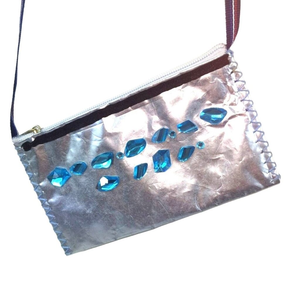 Small Silver/Turquoise  Acrylic Crossover Purse/Handbag Girls  7n